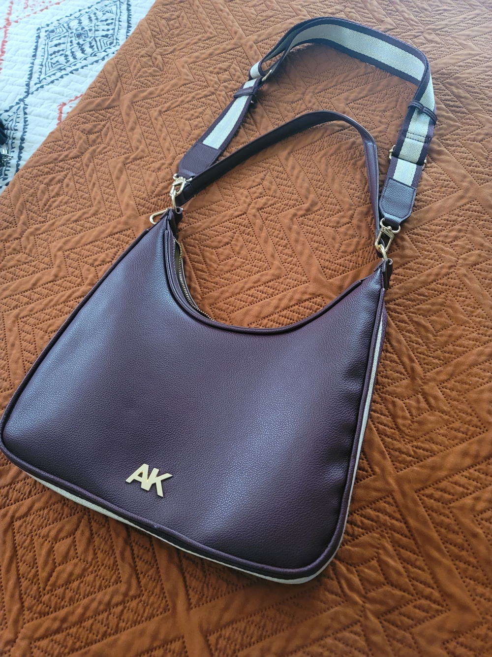 Anne Klein Plum Hobo with Striped Detachable Strap